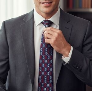 Oscar de la Renta Vintage Geometric Pattern Print Necktie in Retro Red and Blue